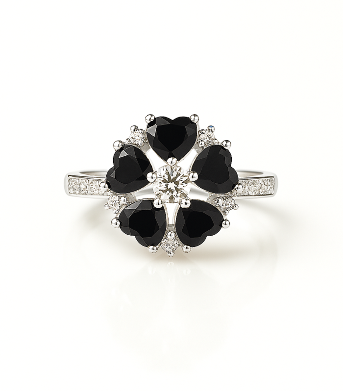 Midnight Bloom Heart Ring