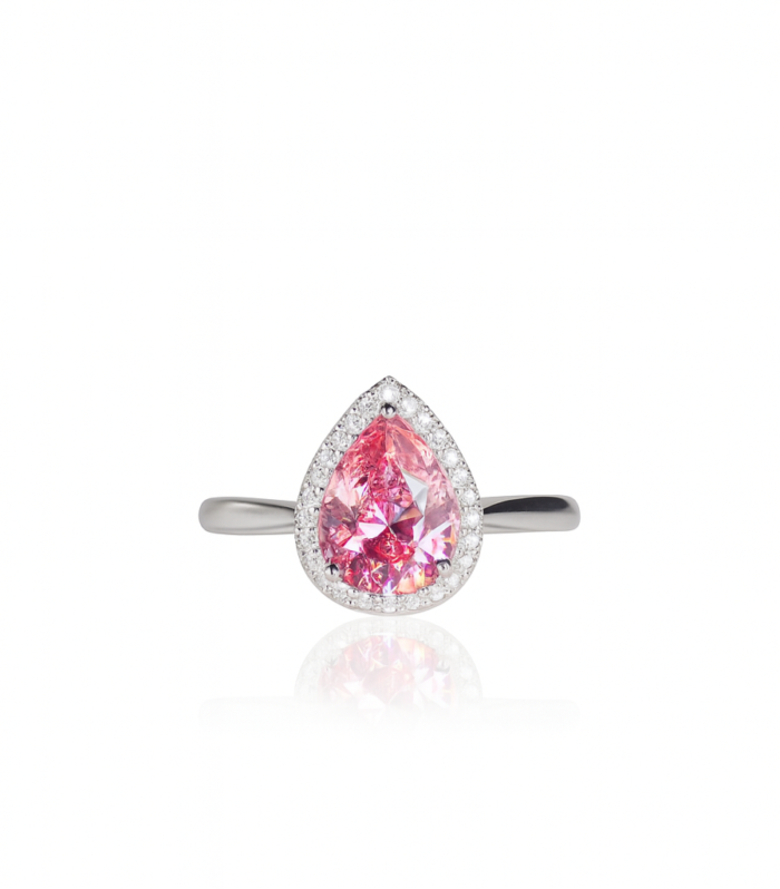 Pink Teardrop Halo Ring.